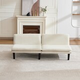 thumbnail of Klappbares 2-Sitzer-Sofa aus Samt in Beige, 3-fach verstellbar, mit Holzgestell und Bettfunktion