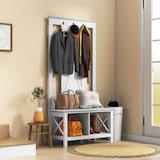 thumbnail of HOMCOM perchero con zapatero de madera perchero con banco incluye 2 estantes y 3 ganchos para colgar ropas bolsos para recibidor 80,5x40x168 cm