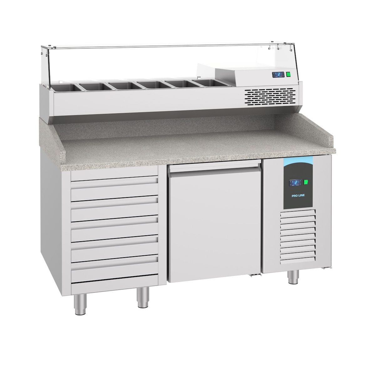 Gastro Gekoelde Counter Pizzatafel 1Door 5 Laden 1550x800x1080mm