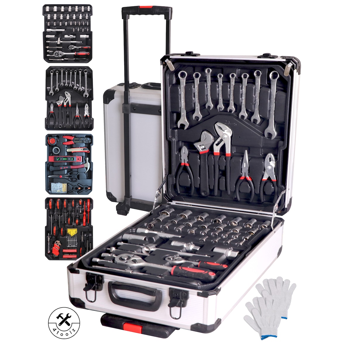 4toolz® Gereedschapskoffer XXL - 1020-delig - Aluminium trolley met wielen