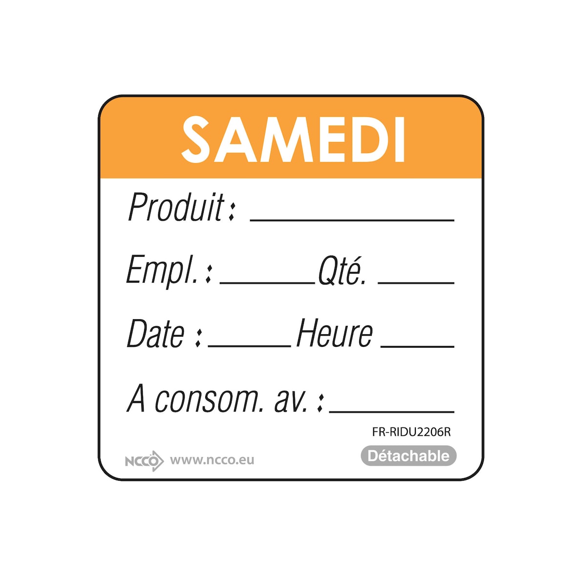 NCCO - FR-RIDU2206 - Rouleau de 500 étiq. SAMEDI - 5 x 5 cm