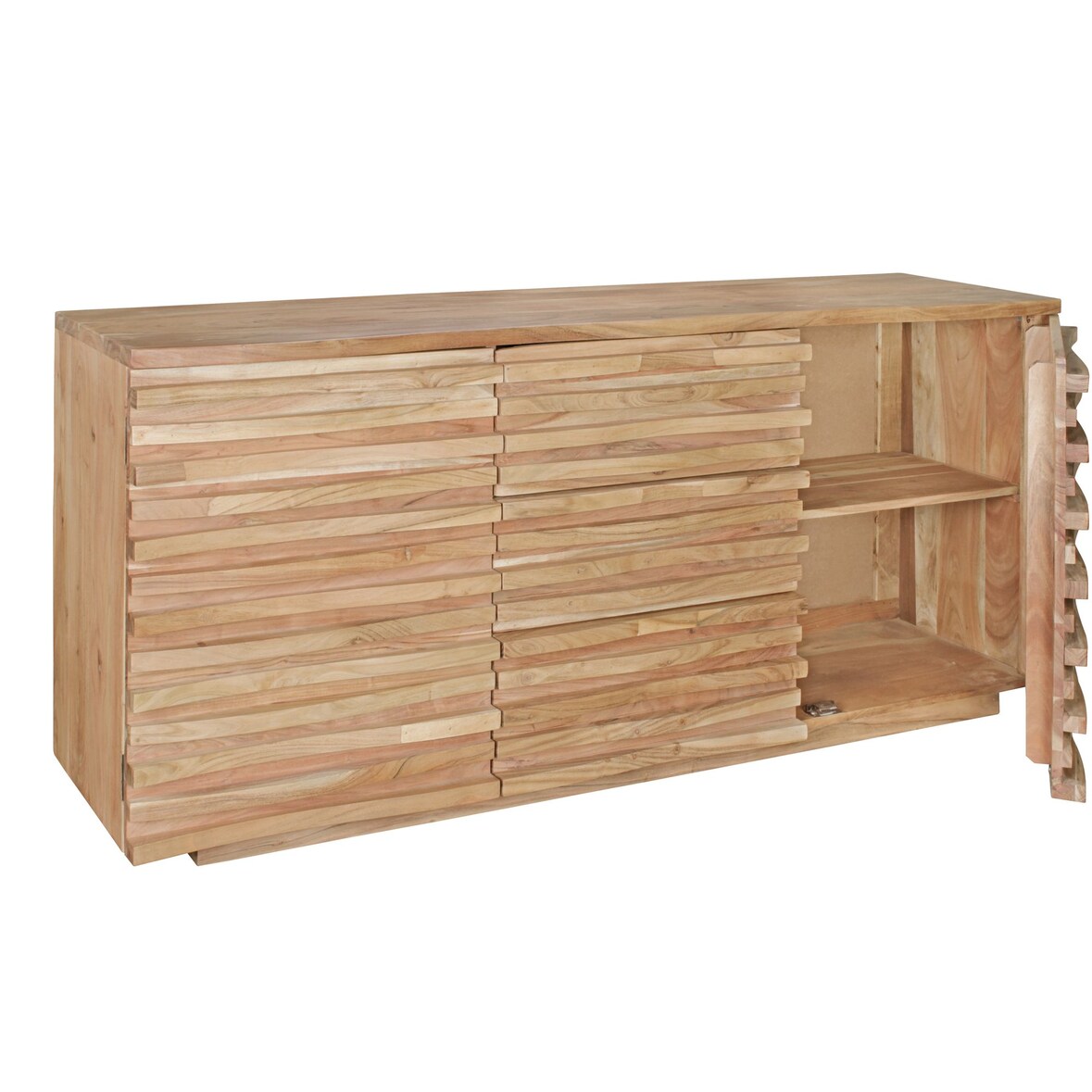 Sideboard Akazien-Massivholz, Natur-Baumkante, Landhaus-Stil. 160x43x75 cm | Kadima Design