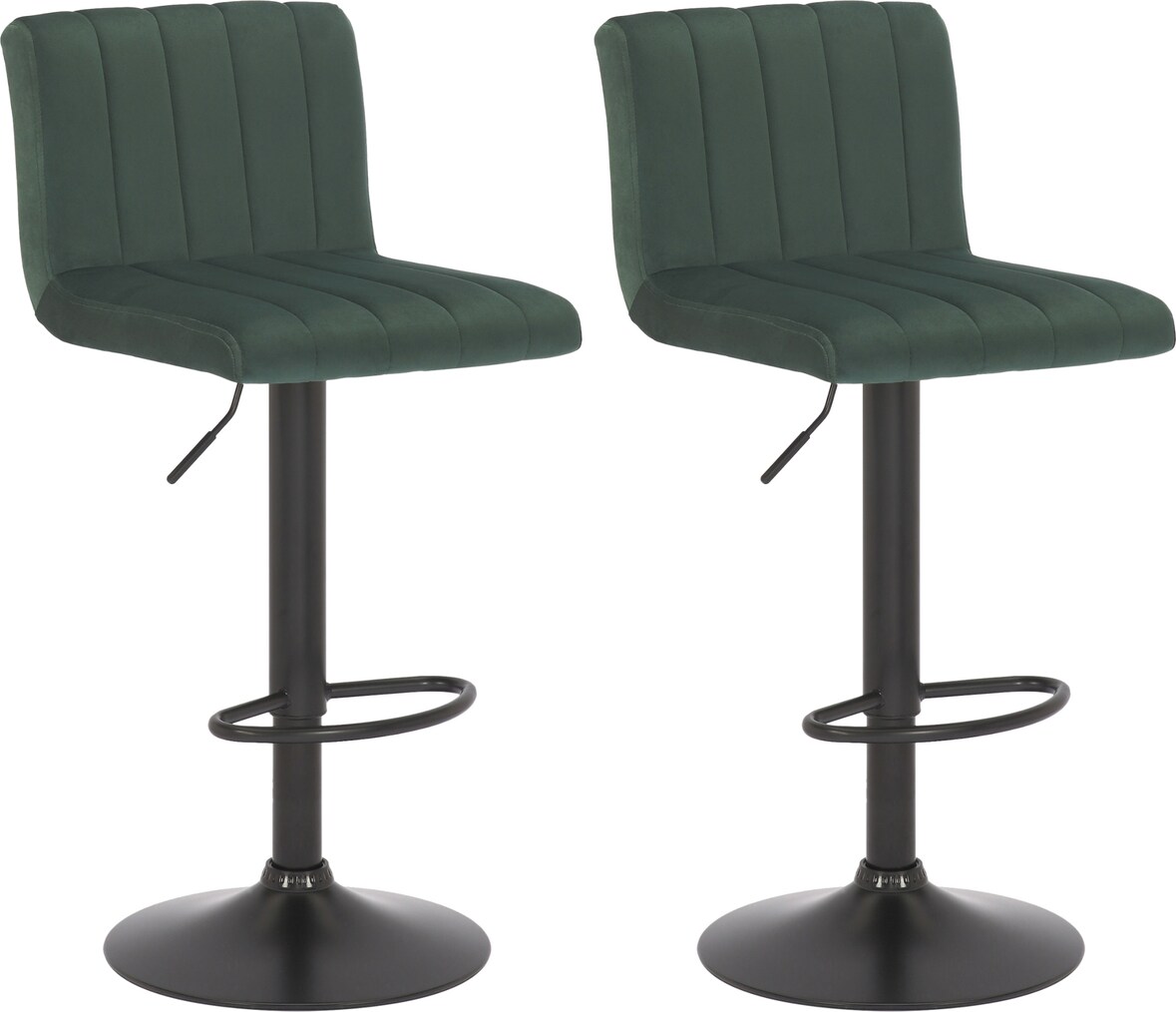 2er Set Barhocker NUBEL - Samt Grün 41x49x87 cm | Barstuhl Höhenverstellbar Mit Lehne Drehbar Tresenhocker Tresenstuhl Kneipenhocker Kneipenstuhl