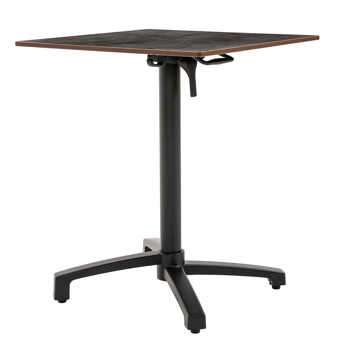 METRO PROFESSIONAL Table pliante MASSINI, aluminium, 60 x 60 cm, plateau de table HPL, aspect pierre, pieds réglables automatiquement, gris