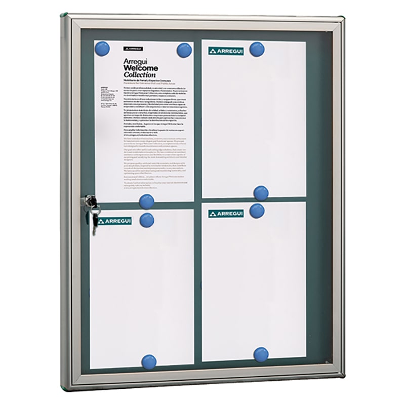 ARREGUI PAN72 Panel de Anuncios de aluminio con capacidad para 4 hojas DIN A4, con cerradura de llave, plata