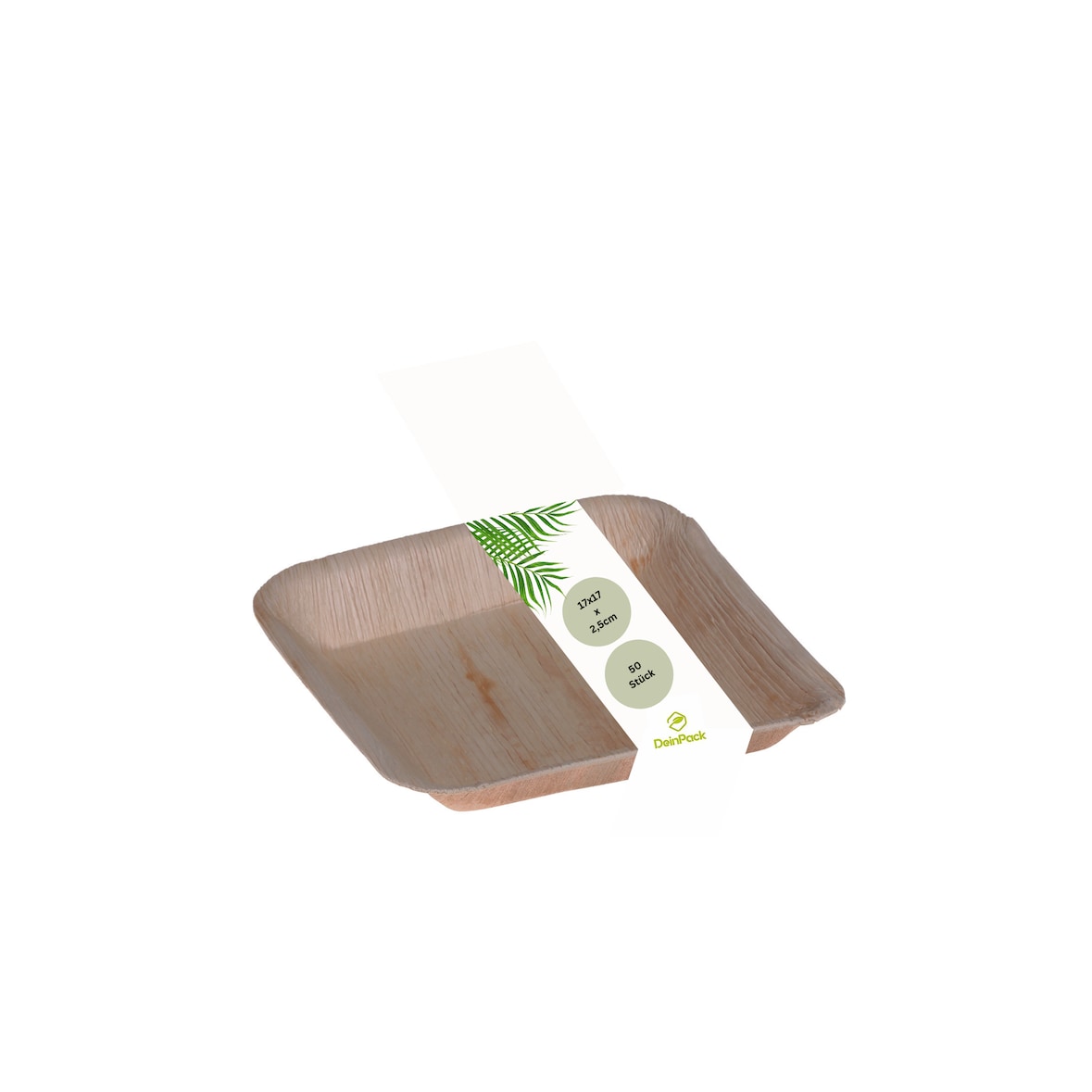 DeinPack 50 Palmblatt Teller eckig 17x17x2,5cm