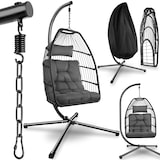 thumbnail of TECTAKE Cadeira suspensa em aço ARIANE giratória, almofada extra grossa, dobrável, capacidade de 160 kg, cinzenta 98x107x202 cm