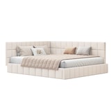 thumbnail of Polsterbett 160x200 cm mit Lattenrost und verstellbarer Rückenlehne – komfortables Tagesbett aus Samtstoff Dunkelbeige