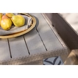 thumbnail of Set pranzo da giardino in polirattan con divano angolare, 3 pouf e tavolo regolabile 144x64 cm, design elegante per giardino e terrazzo - NOTO
