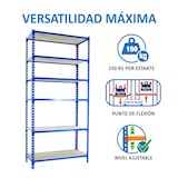 thumbnail of Scaffale metallico senza viti Maderclick 6 ripiani. Colore blu/legno 2500x1000x500 mm