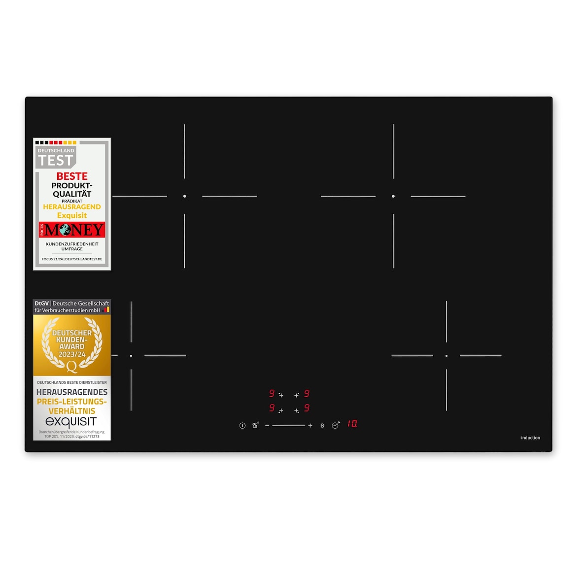 Exquisit Induktionskochfeld EKI800-SF-B-380 | 9 Stufen | Stop&Go-Funktion | Abschatautomatik | Timer | 7200 W