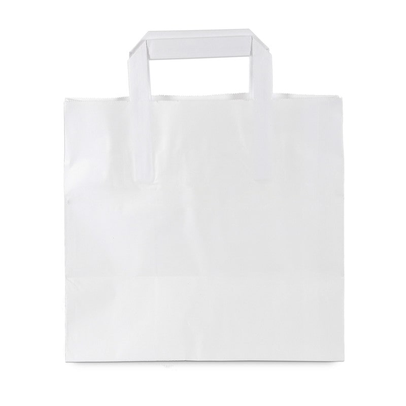 Commerline 250 Stück Papiertragetaschen 26+17x25cm Weiss Kraftpapier mit Henkel