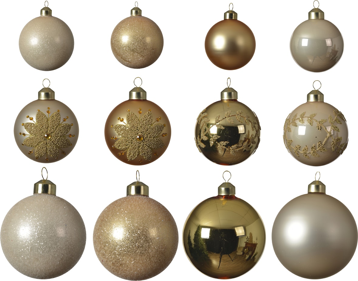 Christbaumkugel Weihnachtskugel Glas 3 Größen glänzend matt glitzernd gold 12St
