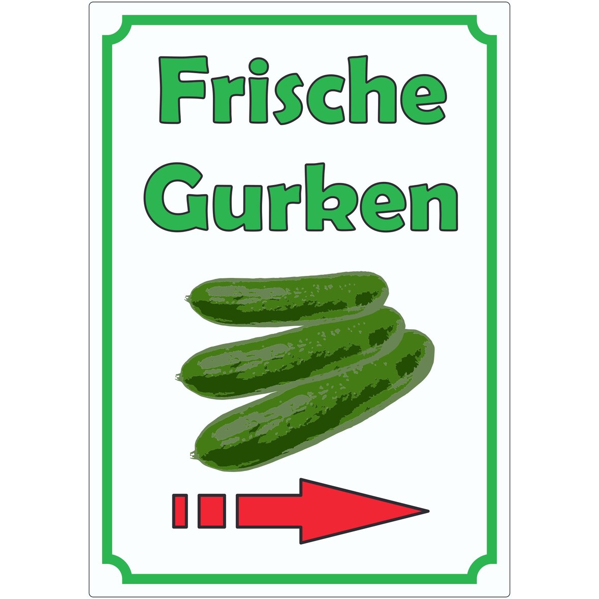 Frische Gurken Aufkleber Hochkant mit Pfeil rechts A5 (148x210mm)