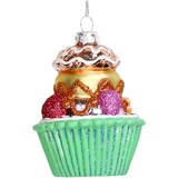 thumbnail of Christbaumschmuck 9,3cm Glas Cupcake Figur Handbemalt & mit Glitzer Weihnachtsbaum Anhänger Weihnachten Weihnachtsbaumschmuck Essen Gebäck Muffin Mint
