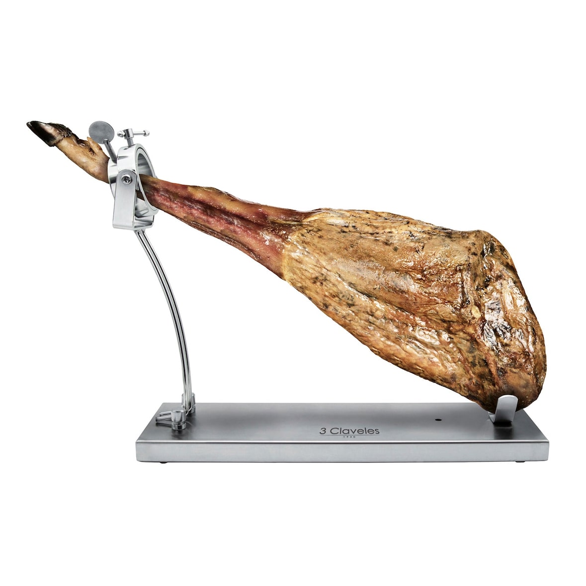 3 Claveles - Soporte Jamonero Plegable en Acero Inoxidable con Cabezal Giratorio