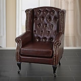 thumbnail of Poltrona reclinabile club poltrona wing chair Chesterfield, similpelle ~ marrone antico senza pouf