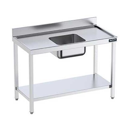 Mesa Mural Acero Inox Perfil Salva aguas, Cubeta Central y Estante 600 Distform