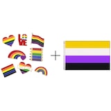 thumbnail of Set 1 Flagge + 8 Anstecker 150x90 cm, Pride Anstecker Set mit Symbolen