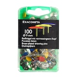 thumbnail of Exacompta 14751E 100x Blisterbox mit 100 Stück Reißnägeln mit Kopf aus Messing, Ø9mm, Spitze 9mm - Farben sortiert