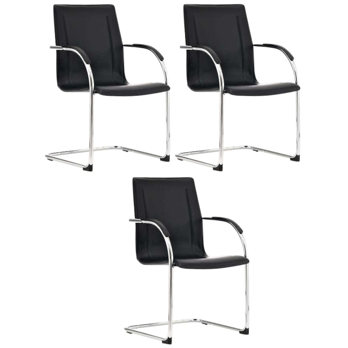 Set de 3 sillas de conferencia Melina en piel sintética Negro