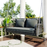 thumbnail of Merax Hollywoodschaukel, Gartenschaukel, Gartenmöbel-Set, Graues Rattan, graues Sitzkissen, 2 Sitze, mit Sitzkissen und Rückenkissen