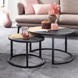 thumbnail of Runde Couchtische, 2er Set, Mango Massivholz/Steinoptik, Modernes Design. 60x60x36 cm | Kadima Design