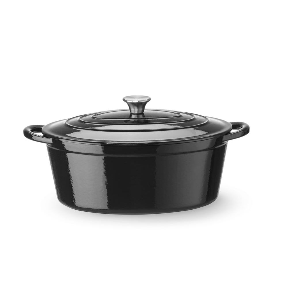 HENDI Braadpan geëmailleerd gietijzer, 6,88L, Zwart, 405x255x(H)134mm