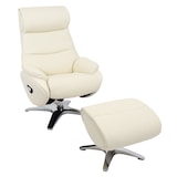 thumbnail of Relaxsessel mit Hocker HWC-K98, Fernsehsessel Sessel, Liegefunktion drehbar, Metall Echtleder/Kunstleder ~ creme-weiß