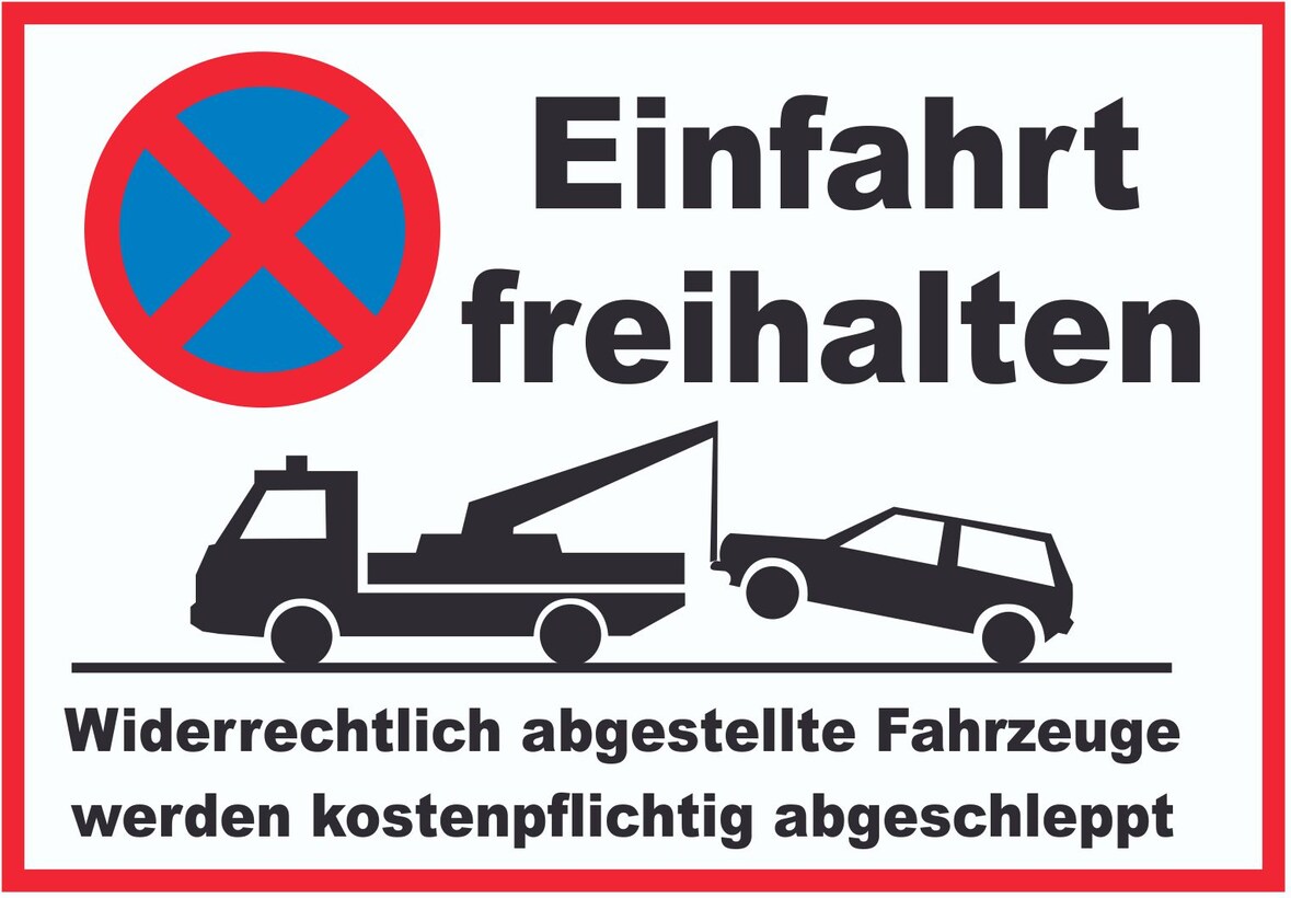 Parken verboten Einfahrt freihalten Schild A5 Rückseite selbstklebend