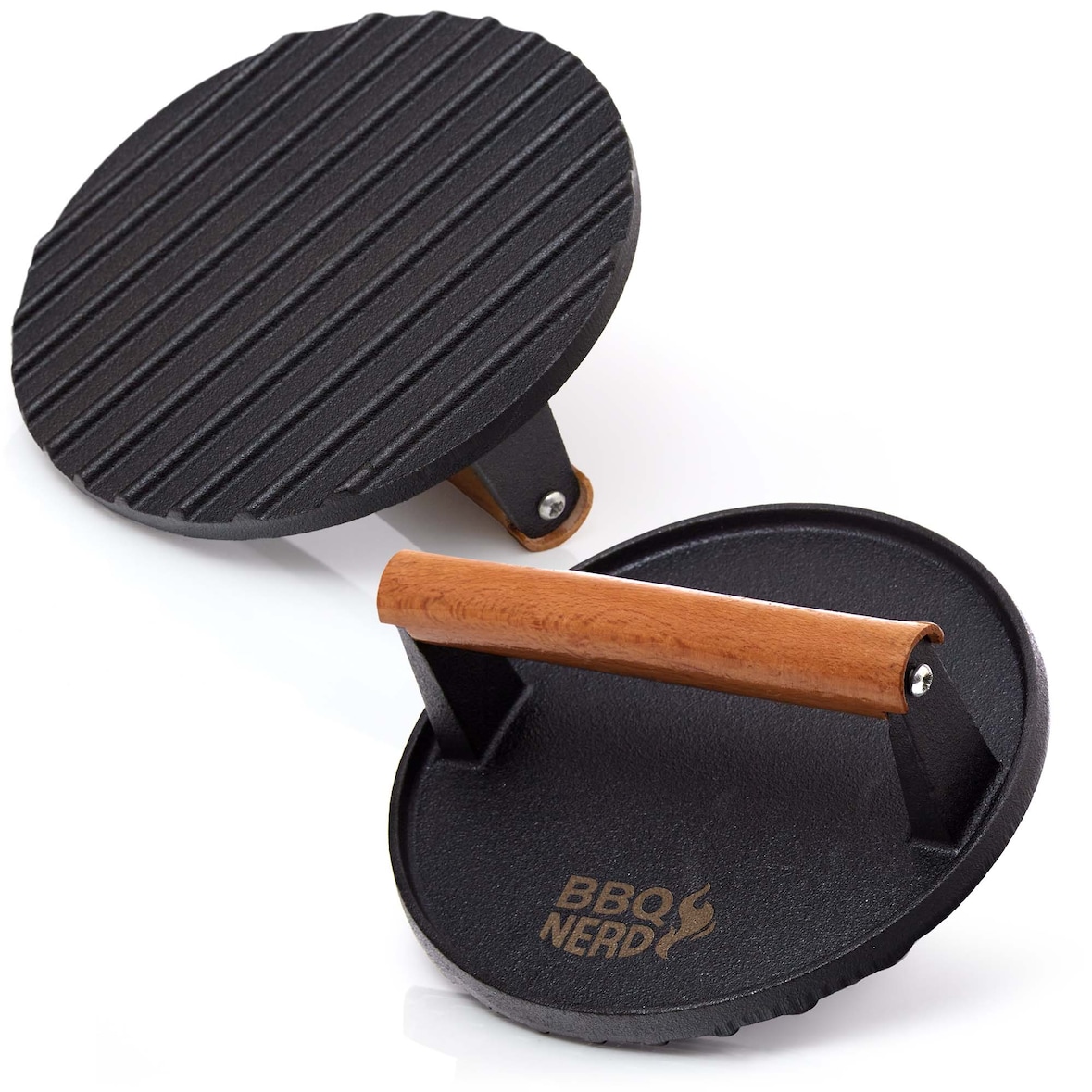 BBQ-Nerd® Fleischpresse aus Gusseisen mit Holzgriff - 21x11 cm rechteckig ? Fleischbeschwerer Burgereisen Grillpresse ? Grillgewicht für BBQ Fleisch