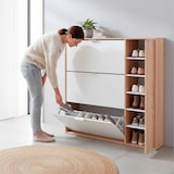 thumbnail of Scarpiera Salvaspazio A 3 Ribalte E 1 Anta Con Ripiani Mobile Porta Scarpe Da 30 Paia Per Ingresso Corridoio Cameretta 106x115x22 Cm Bianco E Rovere