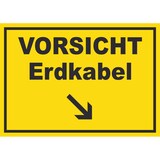 thumbnail of Vorsicht Erdkabel mit Richtungspfeil rechts unten Schild A2 (420x594mm)