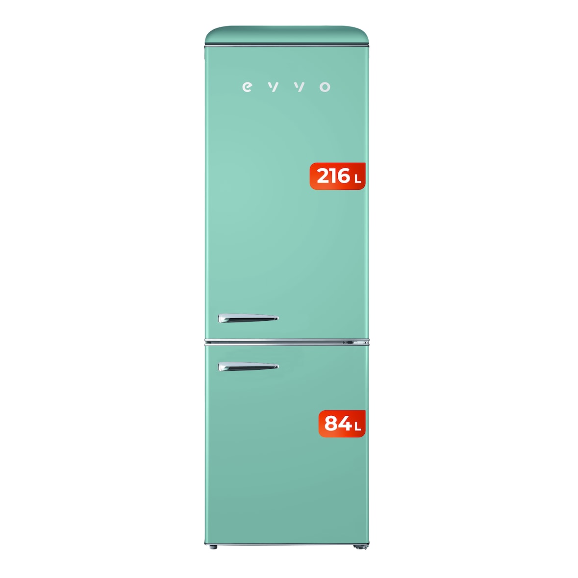 EVVO Frigorífico combi F55 Retro Verde Aquamarina, refrigerador 216 litros, congelador 84 litros, diseño vintage