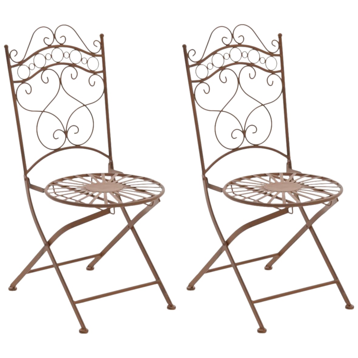 Lot de 2 Chaises de jardin pliables Indra en fer forgé Marron antique
