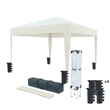 Gazebo Pieghevole Impermeabile 3 x 3 M Da Giardino Con 4 Sacche Pesi Sacca Trasporto Chiusura Fisarmonica Struttura Acciaio Copertura 160 gr/m² Beige