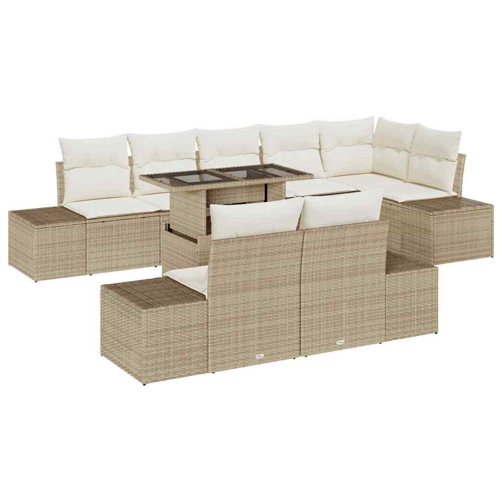 vidaXL Garten-Sofa-Set mit Kissen mit Speicher 9 pcs Beige und Creme