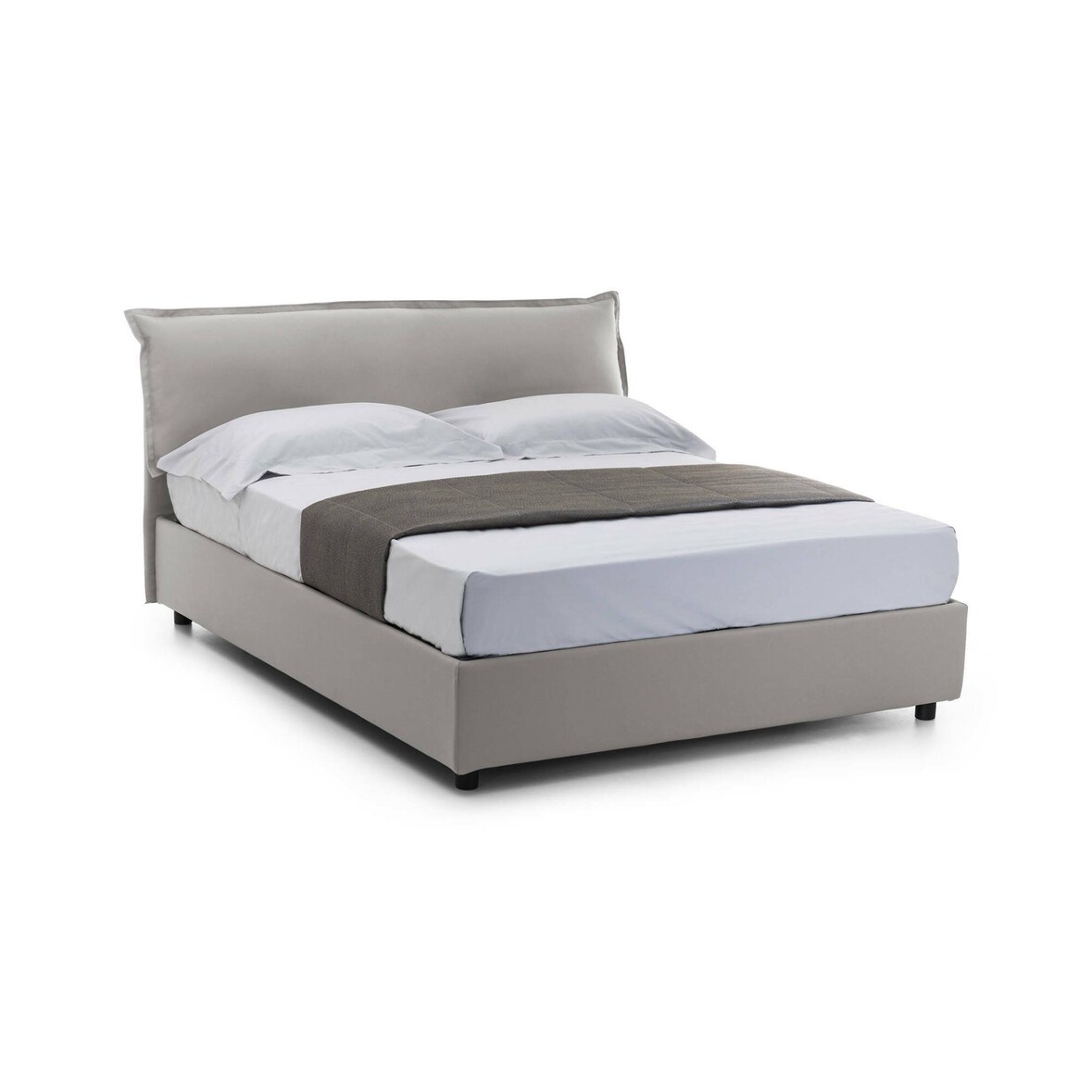 Dmora Letto matrimoniale Clorinda, Letto contenitore sfoderabile con testiera e giroletto contenitore imbottiti, con materasso Cm 160x200, Grigio