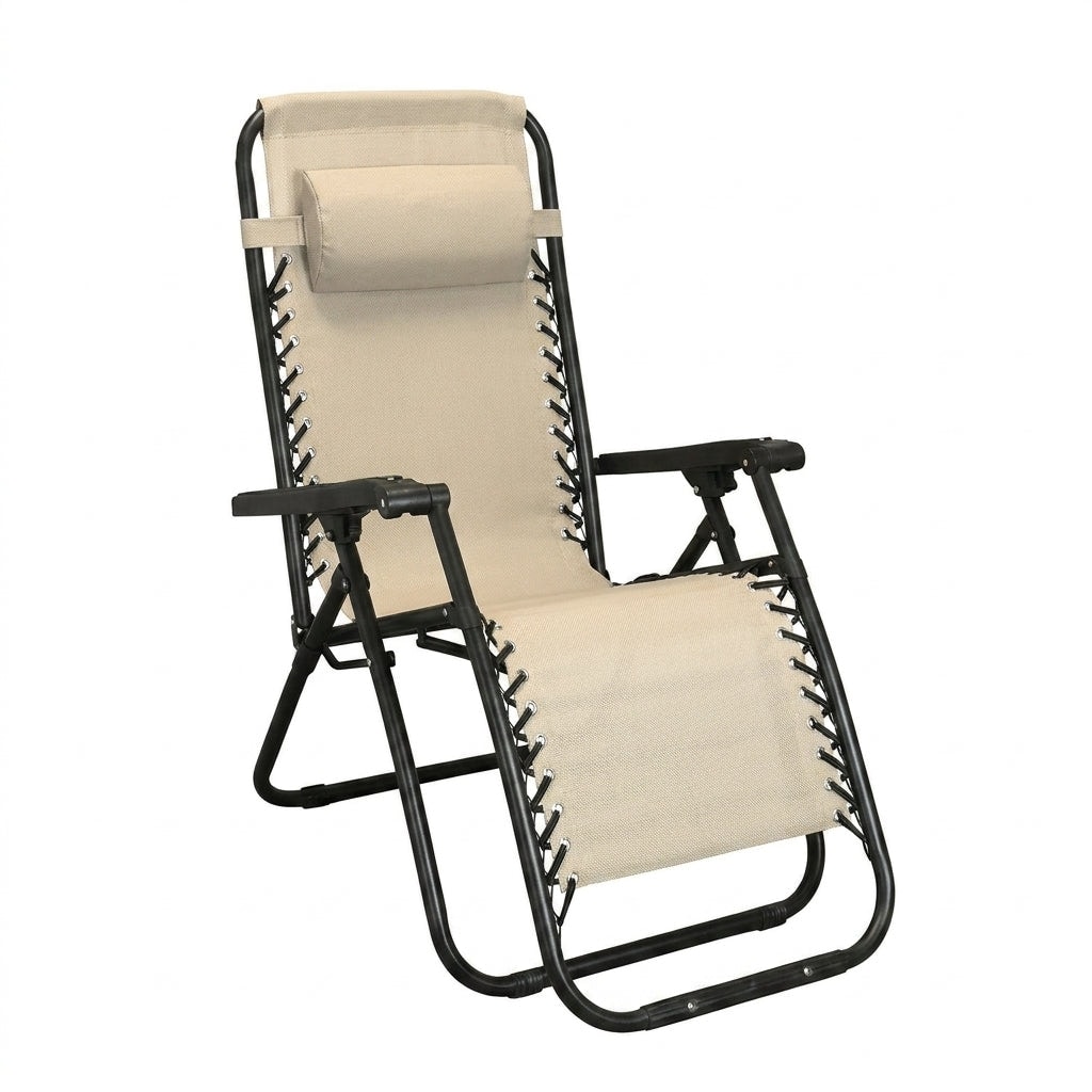 HEMAX, Sdraio Zero Gravity Relax in Textilene, 112x65 cm, Poltrona Reclinabile Pieghevole, beige