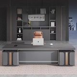 thumbnail of Moderner Chefschreibtisch 160 cm Grau – Design Bürotisch mit Sideboard Executive Desk