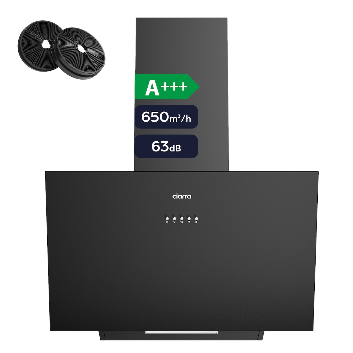 CIARRA bovendeel A+++ 650 m³/h bovendeel 60 cm vrij schuin bovendeel LED VMB6762A