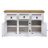 thumbnail of Möbilia Sideboard | 3 Schubladen, 3 Türen | Kiefer massiv | weiß-braun | B 130 x T 45 x H 80 cm