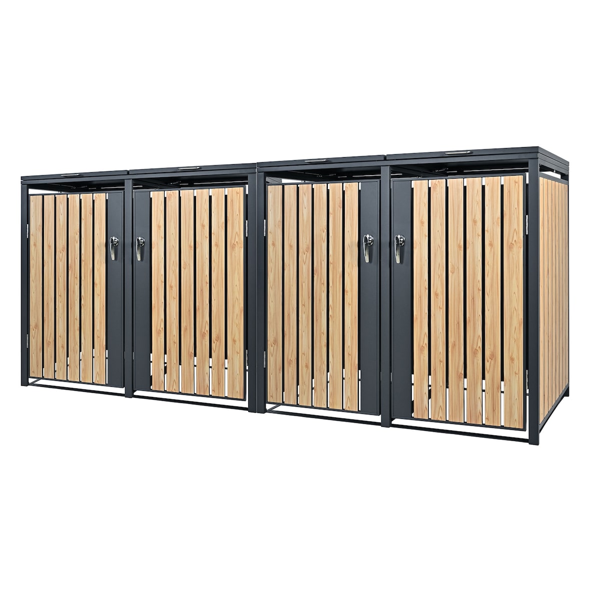 ML-Design Mülltonnenbox 4er 4 Tonnen 240L 264x80x116,3cm Anthrazit-Holzoptik, Stahl wetterfest/abschließbar Mülltonnenverkleidung Klappdeckel/4 Türen,