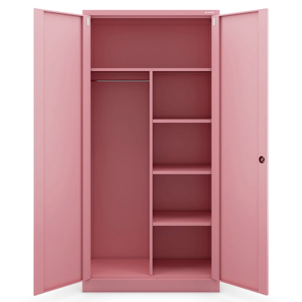 Mehrzweckschrank Metall abschließbar REKL Metallschrank | Schließfachschrank Putzmittelschrank Besenschrank Vorratsschrank, 185x90x45cm Rosa