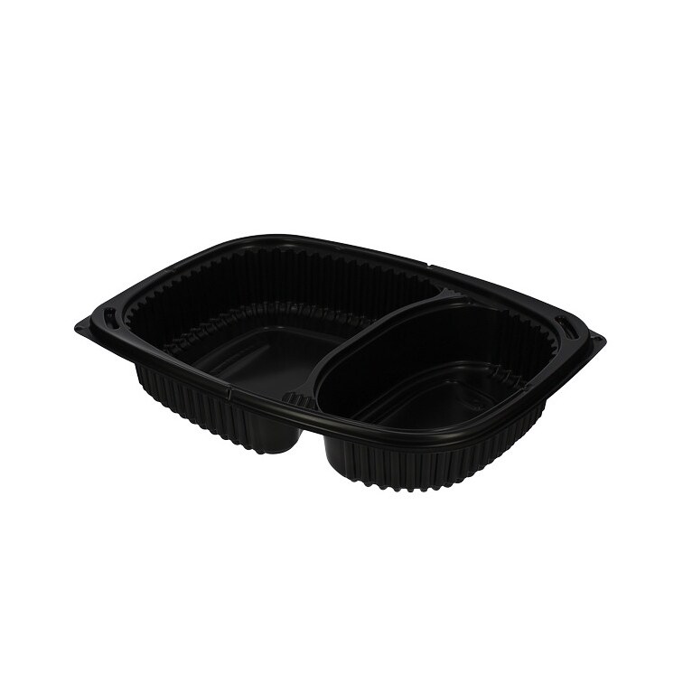 MONOUSO - Envase de Plástico PP Reutilizable Negro 2C 1250ml 25,5x18,9x4,5cm (320 Uds)
