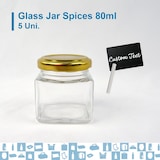 thumbnail of 5 frascos quadrados de vidro para especiarias de 80 ml com tampa + 5 ardósias + giz - Frascos de arrumação para cozinha