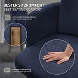 thumbnail of ML-Design Esszimmerstühle 2er Set Dunkelblau, Stoff, Armlehnen & Rattan-Optik Rückenlehne, Metallbeine, ergonomische Polsterstühle Küche