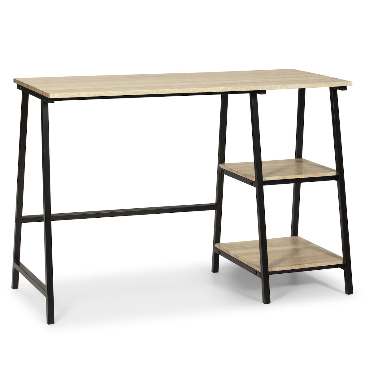 Bureau Lisboa Noir, Table pour PC, Style Industriel, 105 cm Longueur