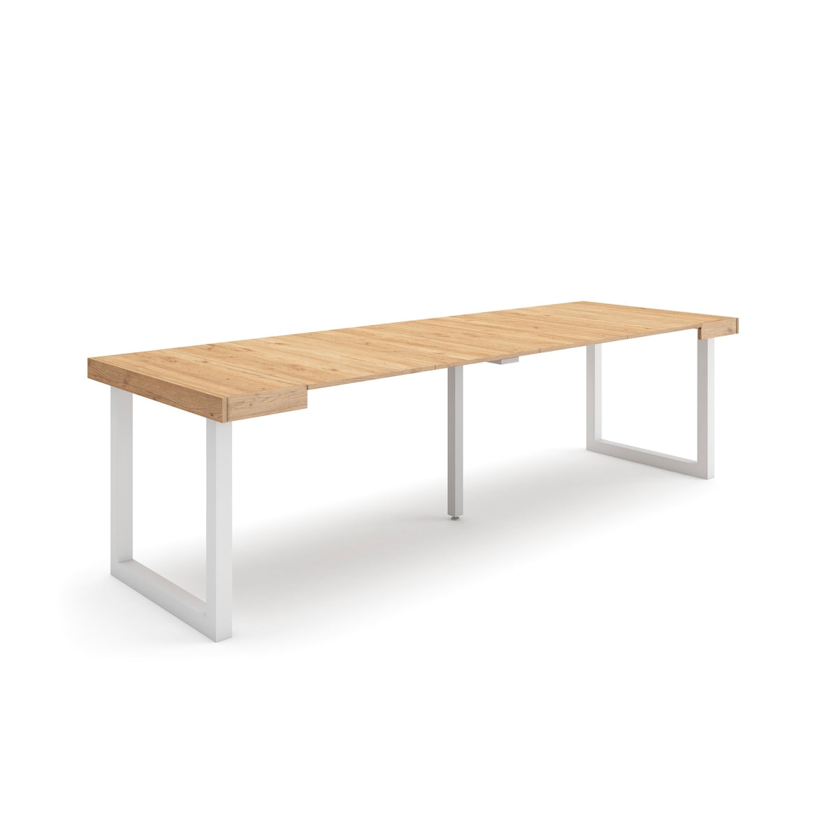 Ausziehbarer Konsolentisch, 262x90x73cm, Für 12 Personen, Holzbeine, Moderner Stil, Eiche _ 365_18