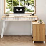 thumbnail of Merax Schreibtisch,  L-förmiger 160×120×76.5 cm, Eckschreibtisch mit 2 Schubladen & Schrank, MDF Bürotisch mit Stahlbeinen, Naturfarbe & Weiß